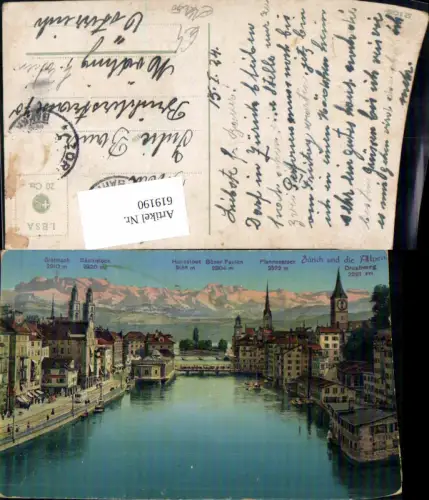 619190,Zürich u. d. Alpen Gipfelkarte