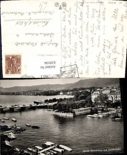 619194,Foto Ak Zürich Bauschänzli u. Quaibrücke Brücke Boote