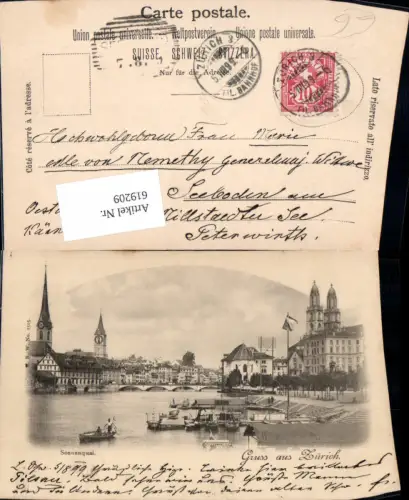 619209,Litho Zürich Sonnenquai Ruderboot Boote 1899