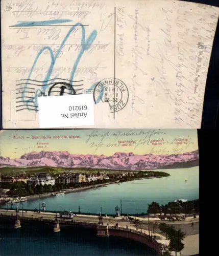 619210,Zürich Quaibrücke u. d. Alpen Gipfelkarte Brücke