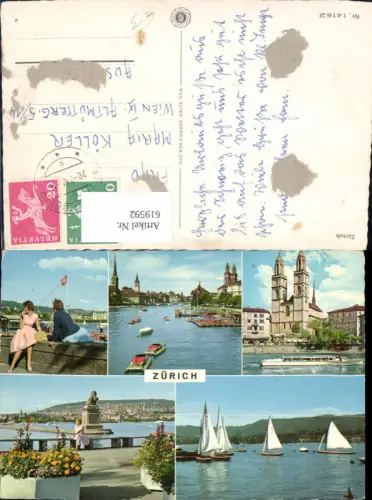 619592,Mehrbild Ak Zürich Grossmünster Segelboote Löwendenkmal