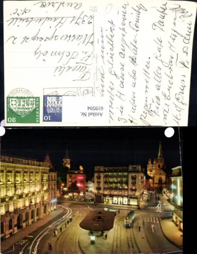 619594,Foto Ak Zürich Paradeplatz b. Nacht