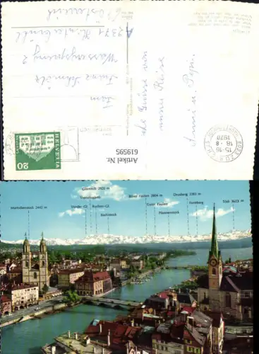 619595,Zürich Blick auf d. Stadt u. d. Alpen Gipfelkarte