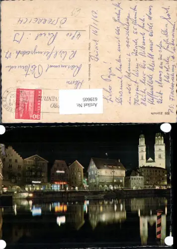 619605,Zürich Ansicht b. Nacht Limmatquai Grossmünster