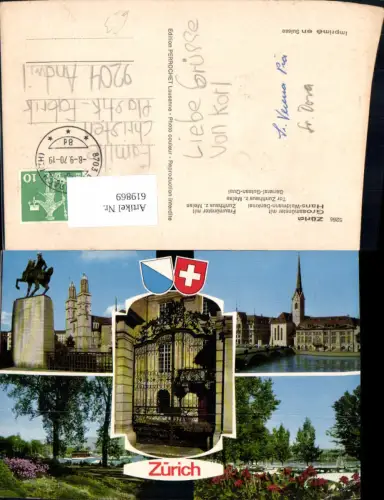 619869,Mehrbild Ak Zürich Grossmünster Fraumünster General-Guisan-Quai