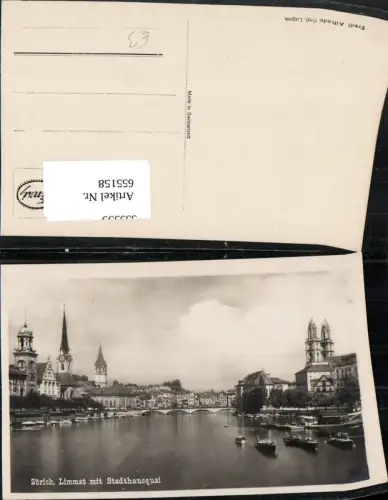 655158,Foto Ak Zürich Limmat mit Stadthausquai Boote