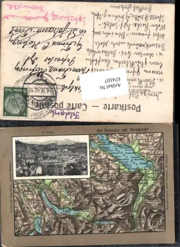 674107,seltene Gebirgs-Relief Karte Prägekarte Bodensee St. Gallen Bodensee Zürichersee