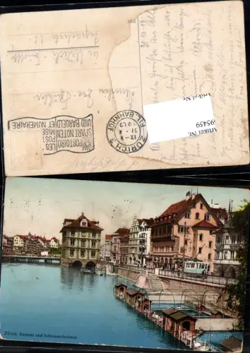 695459 Zürich Rathaus Rathausquai Schwanenkolonie gel Urach