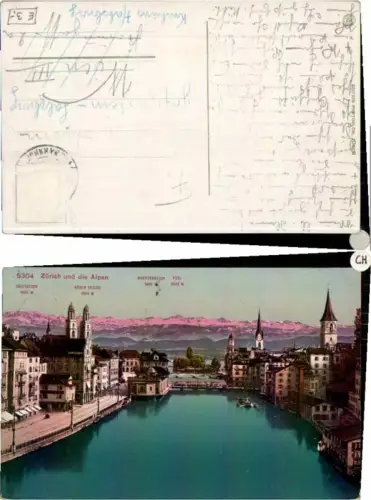 60887,Zürich und die Alpen im Hafen 1915