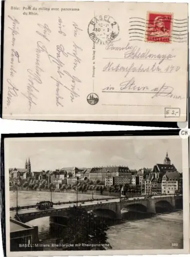 60914,Basel Mittlere Rheinbrücke um 1925