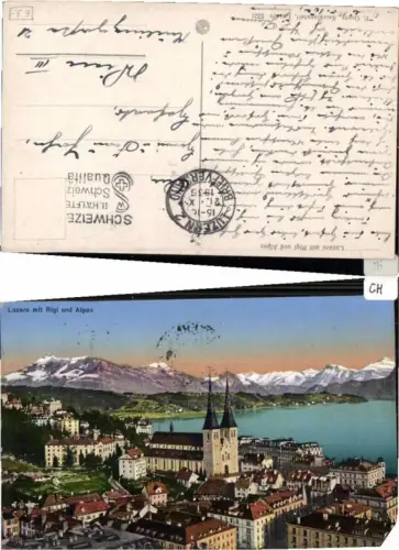 64172,Luzern mit Rigi und Alpen 1915