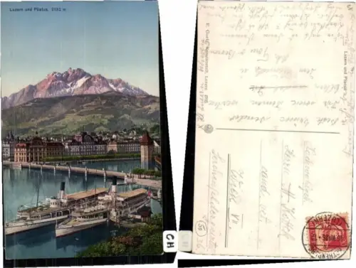 64536,Luzern mit Pilatus mit Dampfer 1915