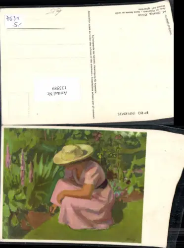 133589,Pro Infirmis M. ginsig Zürich Frau im Garten Hut