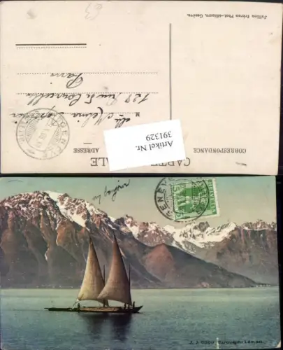 391329,Barque du Leman See Segelboot Bergkulisse
