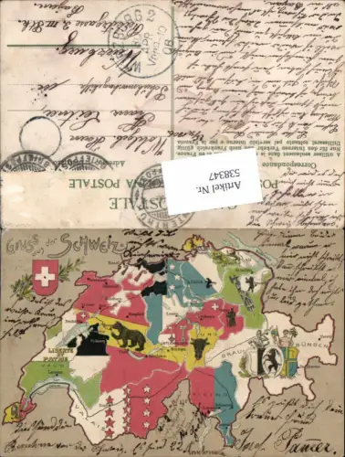 538347,Litho Gruß aus der Schweiz Kantone Wappen Graubünden Vaud Bern