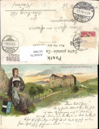 617490,Litho Aargauerin auf der Habsburg Gemeinde Habsburg Aargau Tracht pub Carl Künzli 5040