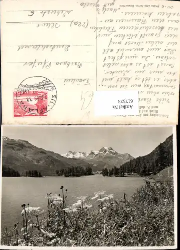 617523,Sommertag See v. Campfer Graubünden Blick Silvaplana u. P. Della Margna