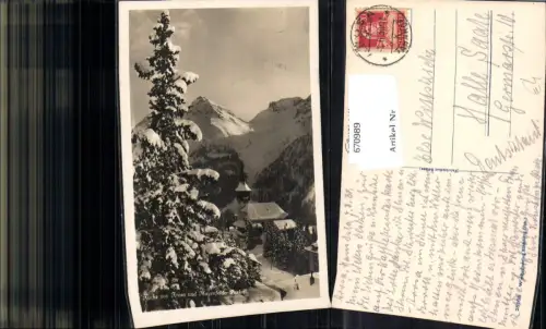 670989,Foto Ak Kirche v. Arosa u. Mayenfelder Furka im Winter Switzerland