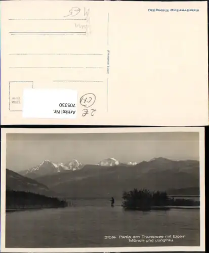 705330 Foto AK Thun Partie Thunersee mit Eiger Mönch u. Jungfrau Angeln Fischen