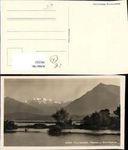 705332 Foto AK Thunersee mit Niesen u. Blümilsalp Baden Schwimmen