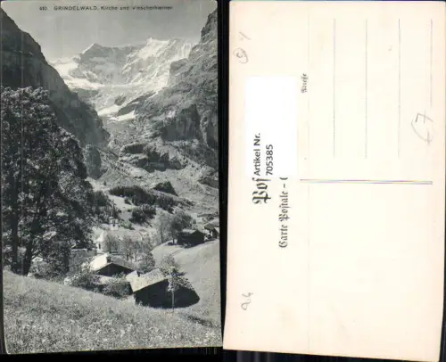 705385 Grindelwald Kirche u. Vierscherhörner