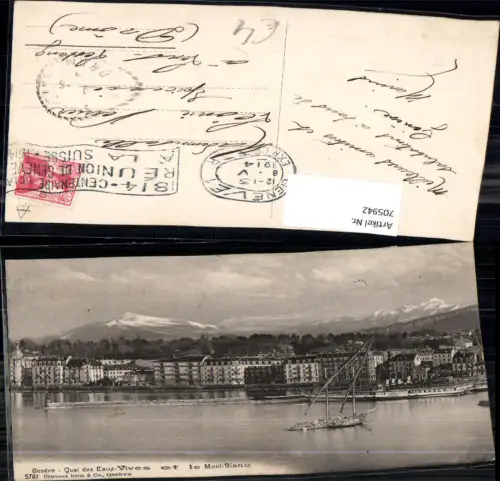 705942 Geneve Genf Quai des Eaux-Vives et le Mont-Blanc Segelboot Boot