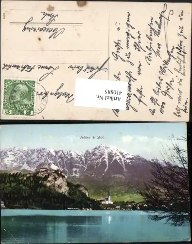 410885,Slovenia Veldes Bled Teilansicht Bergkulisse