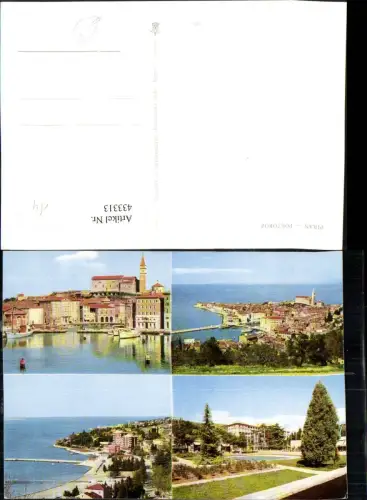 433313,Slovenia Piran Portoroz Totale Hafen Kirche Mehrbildkarte