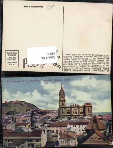 93806,Panorama View Showing Cathedral Malaga Spanien