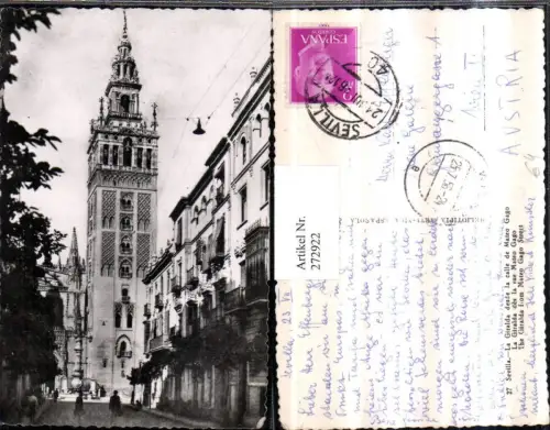 272922,Spanien Sevilla La Giralda desde la cale de Mateo Gago Minarett Turm