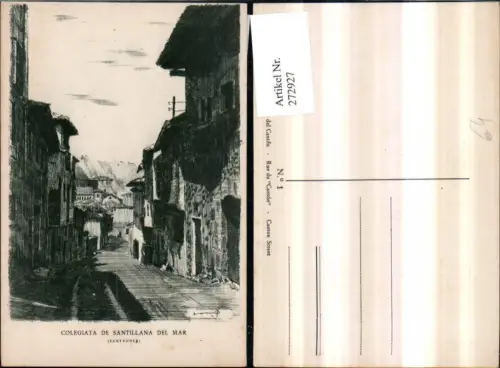 272927,Künstler AK Zeichnung Spanien Santillana del Mar Colegiata Straßenansicht