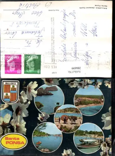 286699,Mallorca Baleares Santa Ponsa Buch Boot Packesel Blüten Mehrbildkarte