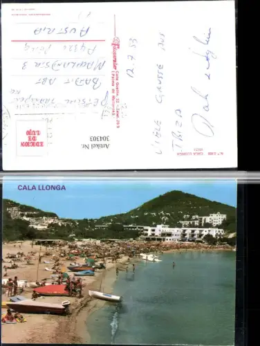 304303,Ibiza Cala Llonga Teilansicht Strand Strandleben Boote
