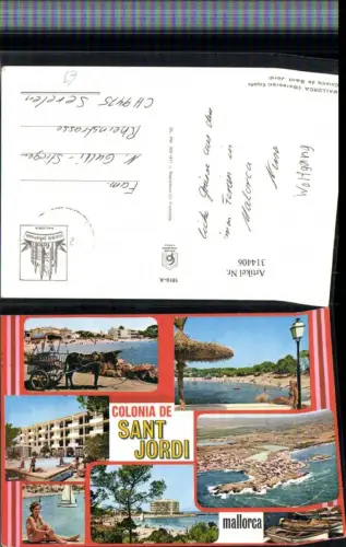 314406,Mallorca Colonia de Sant Jordi Totale Eselkutsche Strand Bademode Mehrbildkarte