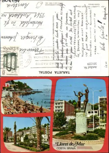 351229,Costa Brava Lloret de Mar Statue Denkmal Strand Mehrbildkarte