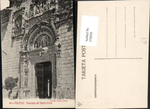 378939,Spain Toledo Fachada de Santa Cruz Kirche Portal