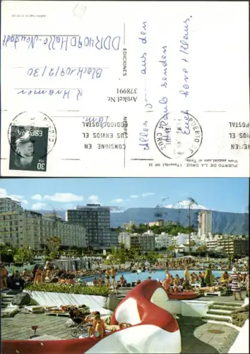 378991,Spain Teneriffa Puerto de la Cruz Vista parcial con el Teide Schwimmbad Freibad