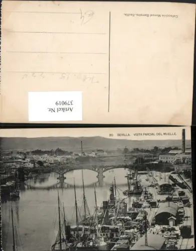 379019,Spain Sevilla Vista parcial del Muelle Anlegestelle Dampfer Boote Brücke