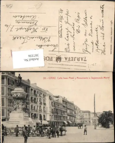 387356,Spain Cadiz Callee Isaac Peral y Monumento a Segismundo Moret Denkmal Straßenansicht