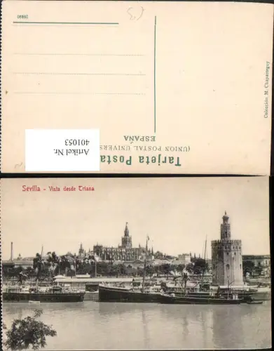 401053,Spain Sevilla Vista desde Triana Teilansicht Turm Hafen Dampfer