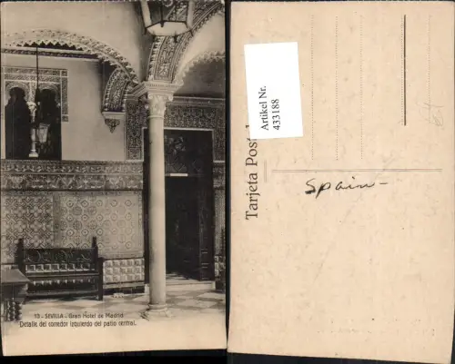 433188,Spain Sevilla Gran Hotel de Madrid Detalle del corredor izquierdo del patio central