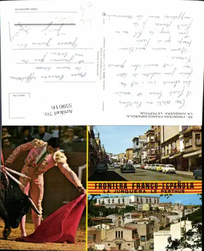 559016,Mehrbild Ak Spain Frontera Franco La Junquera Le Perthus Stierkampf Auto Oldtimer