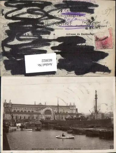 603022,Barcelona Aduana y Monumento a Colon Obelisk Hafen Schiffe Dampfer Spain