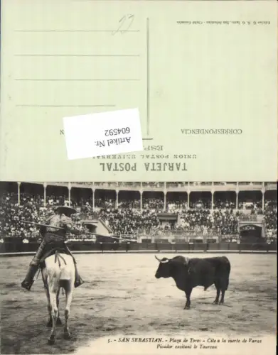 604592,tolle AK San Sebastian Stierkampf Plaza de Toros Matador Spain Stier Baskenland