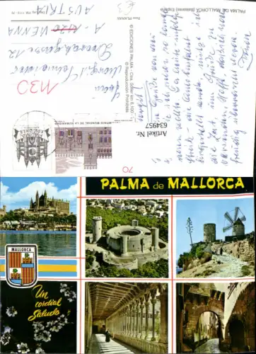 634957,Mehrbild Ak Palma de Mallorca Baleares Windmühle Schloss Kreuzgang Spain