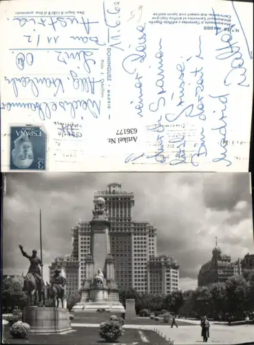 636177,Madrid Monumento a Cervantes y edificio Espana Spain