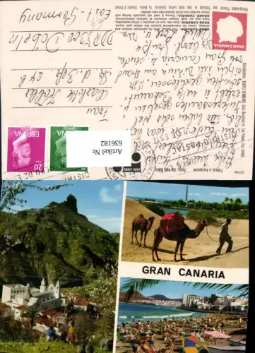 636182,Mehrbild Ak Gran Canaria Kamel Strand Strandleben Spain