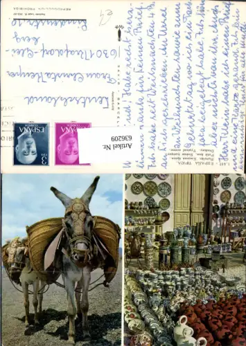 636209,Mehrbild Ak Espana Tipica Burrito Escena tipica Esel Tonwaren Geschirr Spain