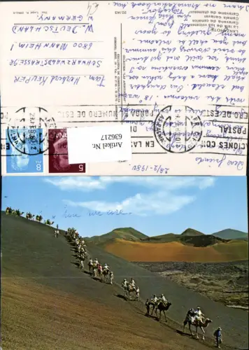 636217,Lanzarote La isla de los volcanes Caravane de chameaux Kamele Spain