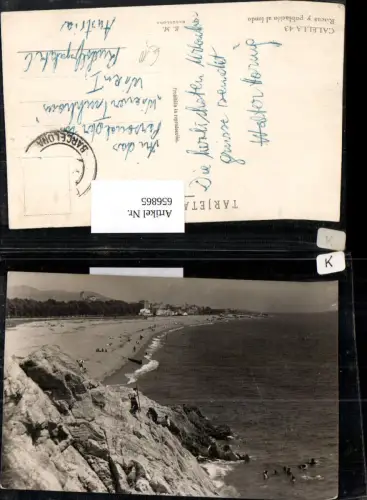 656865,Calella Rocas y poblacion al fondo Küste Fischer Fischen Spain